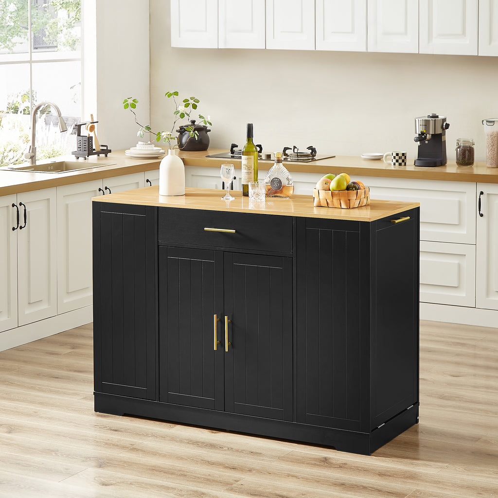 Kenvary Kitchen Island with Tilt-Out Trash Bin Cabinet, Mobile Storage Cart with Wood Top, Large Drawer & Adjustable Shelves, Free-Standing Spice Rack Buffet Cabinet for Home Kitchen