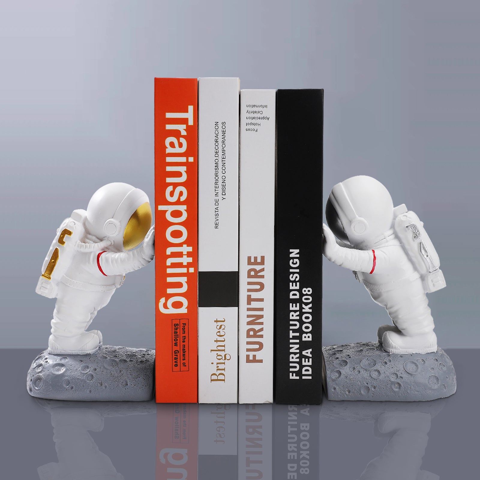 Kenvary Creative Astronaut Bookends for Heavy Books, Decorative Spaceman Resin Book Ends, Modern Outer Space Desk Organizer for Home Office, Kids Room & Library Decor