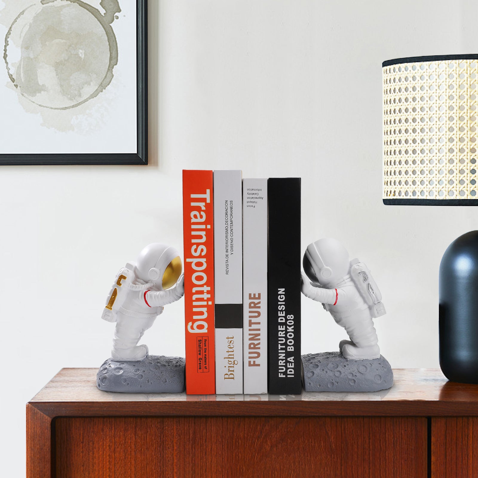 Kenvary Creative Astronaut Bookends for Heavy Books, Decorative Spaceman Resin Book Ends, Modern Outer Space Desk Organizer for Home Office, Kids Room & Library Decor
