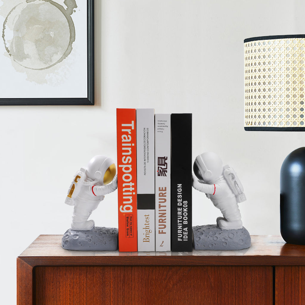 Kenvary Creative Astronaut Bookends for Heavy Books, Decorative Spaceman Resin Book Ends, Modern Outer Space Desk Organizer for Home Office, Kids Room & Library Decor