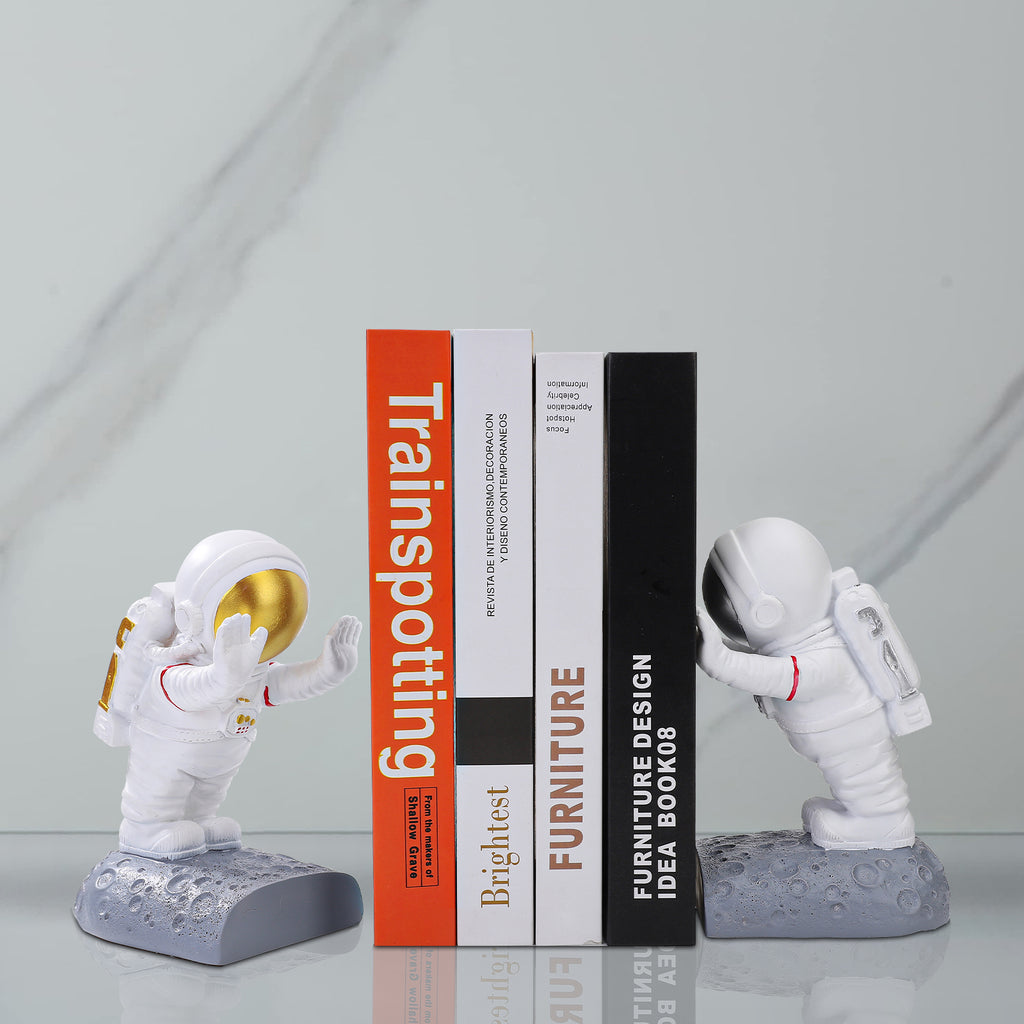 Kenvary Creative Astronaut Bookends for Heavy Books, Decorative Spaceman Resin Book Ends, Modern Outer Space Desk Organizer for Home Office, Kids Room & Library Decor