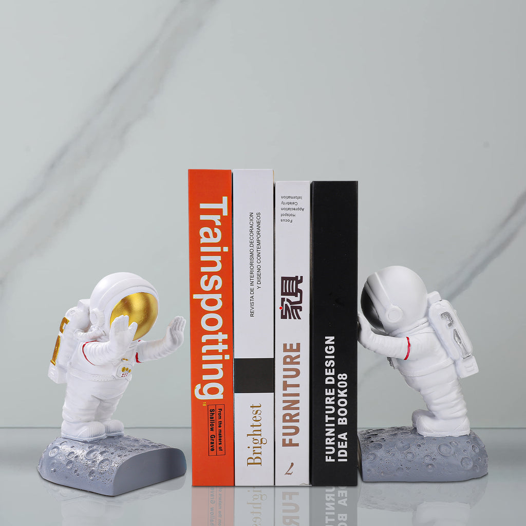 Kenvary Creative Astronaut Bookends for Heavy Books, Decorative Spaceman Resin Book Ends, Modern Outer Space Desk Organizer for Home Office, Kids Room & Library Decor