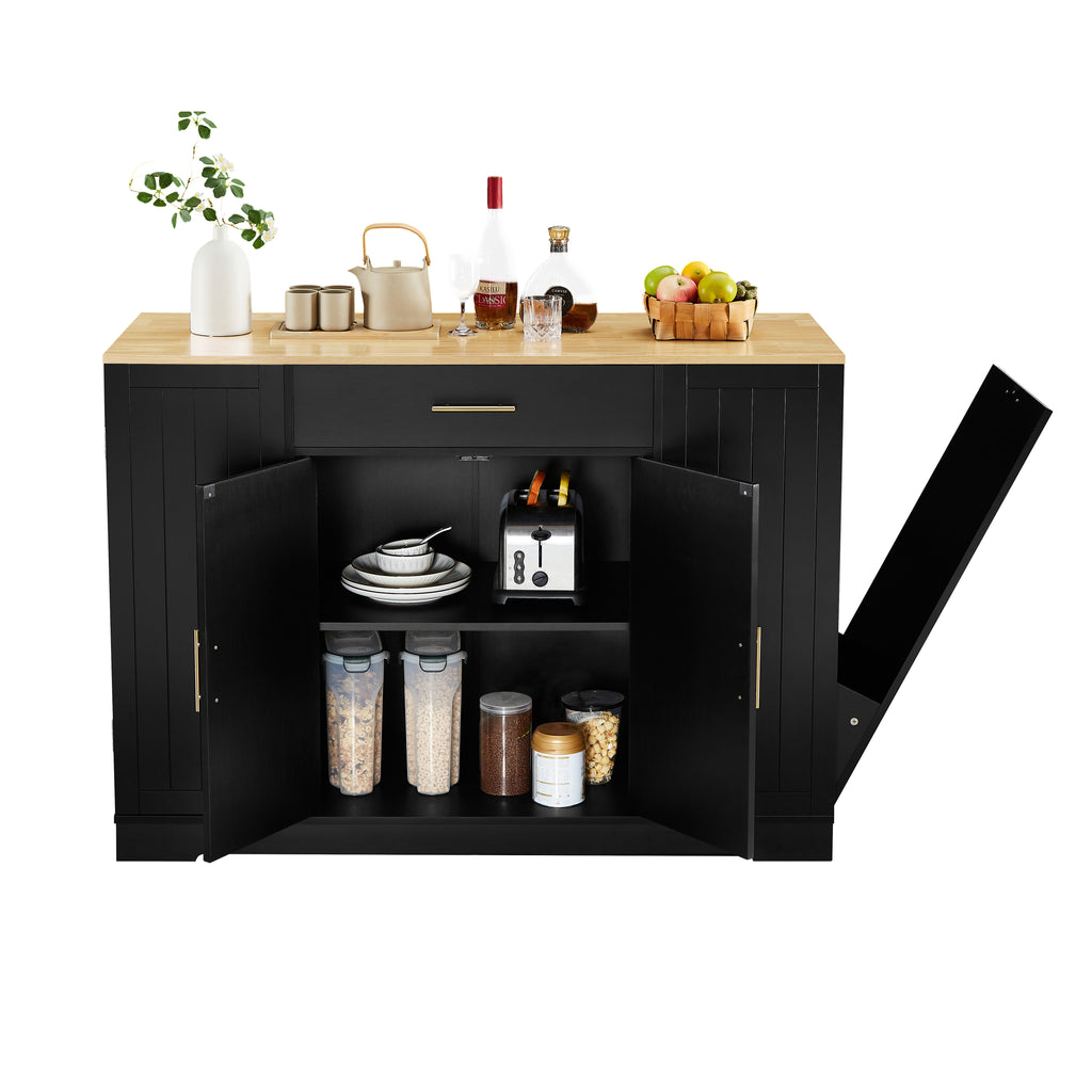 Kenvary Kitchen Island with Tilt-Out Trash Bin Cabinet, Mobile Storage Cart with Wood Top, Large Drawer & Adjustable Shelves, Free-Standing Spice Rack Buffet Cabinet for Home Kitchen
