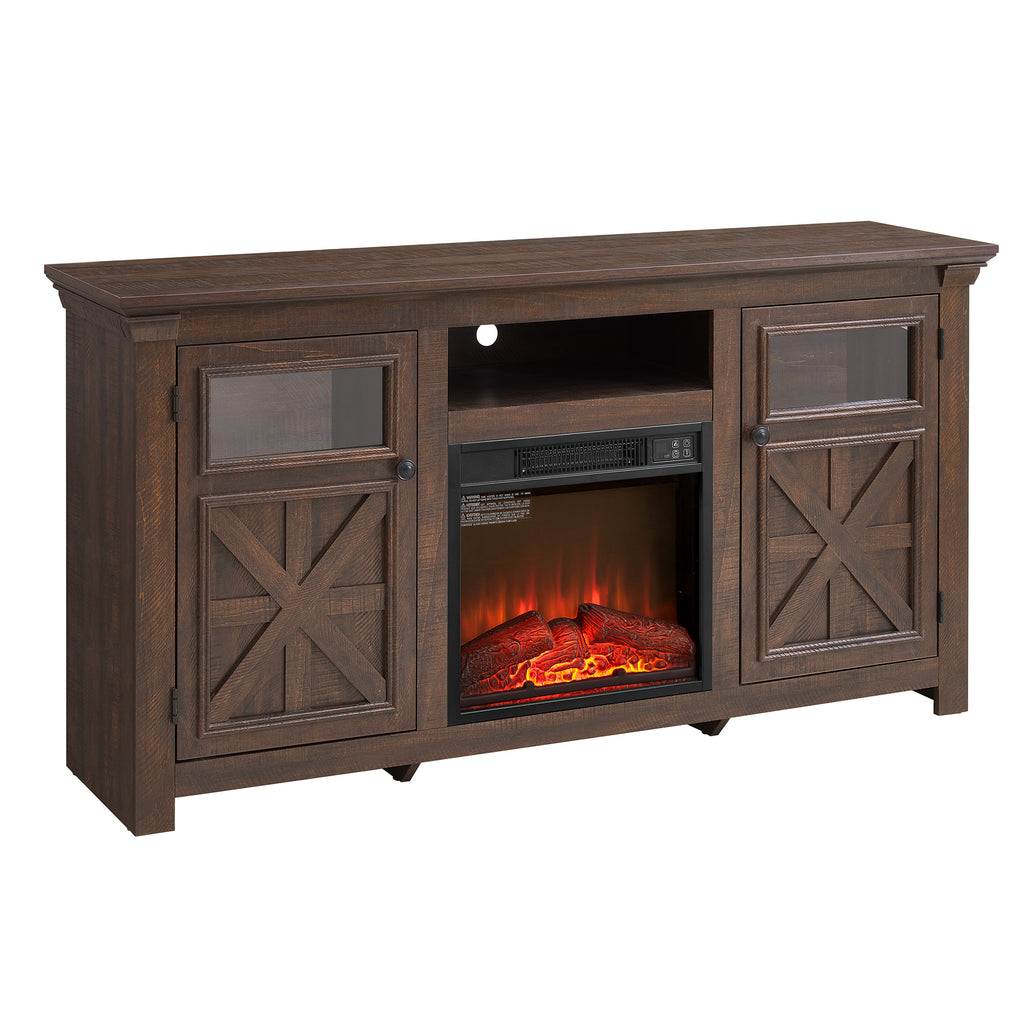 Kenvary 60" Farmhouse Fireplace TV Stand, Rustic Wood Entertainment Center with 18" Electric Fireplace, Media Console Table with Glass Barn Doors for TV up to 65"