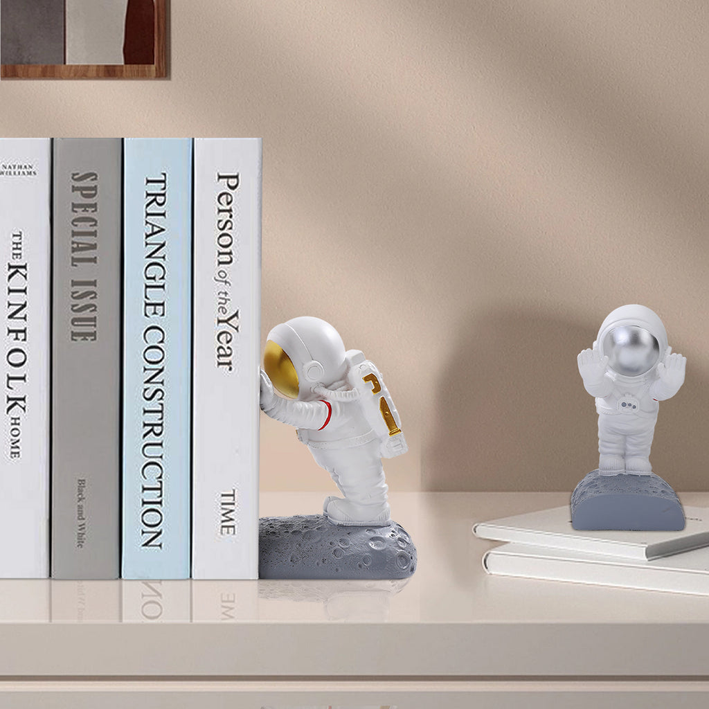 Kenvary Creative Astronaut Bookends for Heavy Books, Decorative Spaceman Resin Book Ends, Modern Outer Space Desk Organizer for Home Office, Kids Room & Library Decor