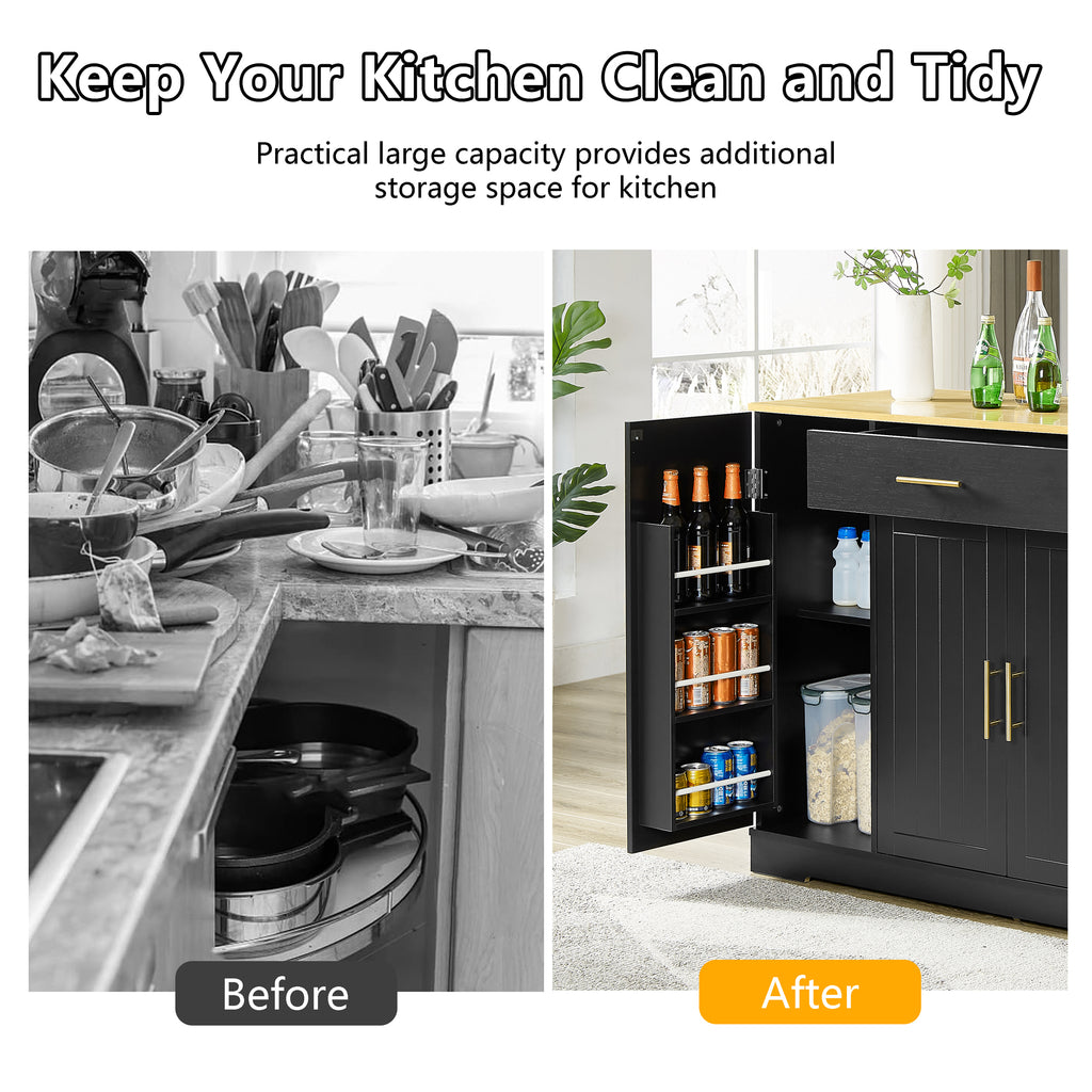 Kenvary Kitchen Island with Tilt-Out Trash Bin Cabinet, Mobile Storage Cart with Wood Top, Large Drawer & Adjustable Shelves, Free-Standing Spice Rack Buffet Cabinet for Home Kitchen
