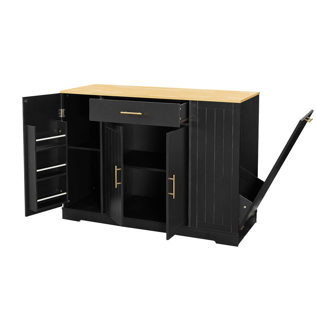 Kenvary Kitchen Island with Tilt-Out Trash Bin Cabinet, Mobile Storage Cart with Wood Top, Large Drawer & Adjustable Shelves, Free-Standing Spice Rack Buffet Cabinet for Home Kitchen