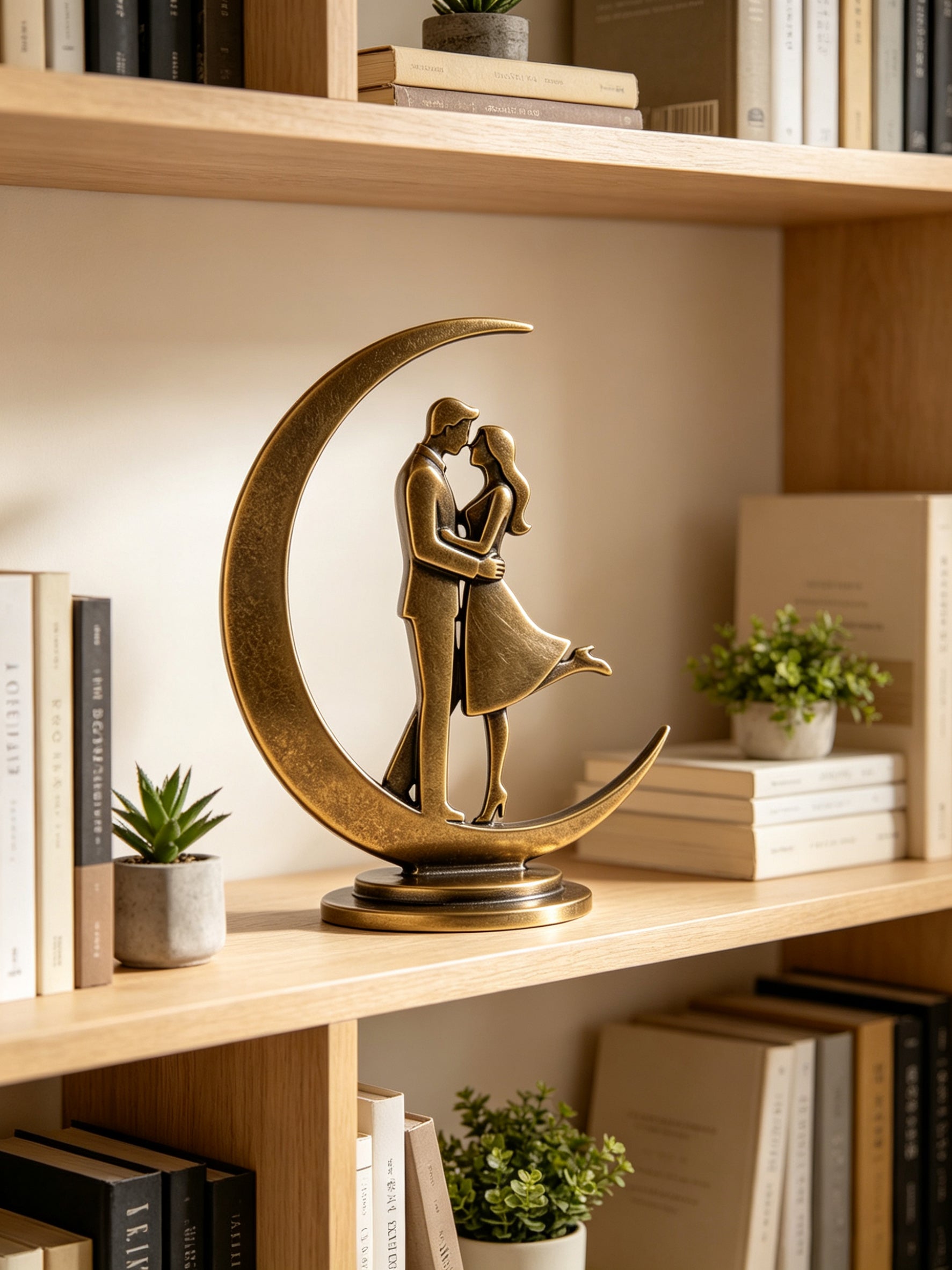 [PRE-ORDER 20% OFF] Kenvary "Love You to the Moon" Metal Couple Sculpture - Elegant Zinc Alloy Statue for Wedding, Engagement & Anniversary Gift  | Ships in 60 Days