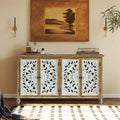 Kenvary Rustic Hand-Carved 4-Door Sideboard Buffet Cabinet, Distressed Wood Credenza Console Table with Bohemian Floral Cutout Doors, Free-Standing Accent Storage Organizer for Dining Room & Entryway