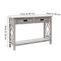 Kenvary Rustic Wood Console Table with 2 Drawers, Coastal Farmhouse Sofa Table with Open Storage Shelf & Geometric Cutout Sides, Distressed White-Washed Entryway Accent Credenza for Living Room & Hallway