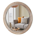 Kenvary 24" Rustic Round Wooden Wall Mirror, Distressed White Hand-Carved Bead Circle Mirror for Living Room, Cozy Bedroom, Entryway & Gallery Wall