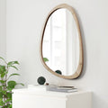 Kenvary Mid-Century Asymmetrical Pebble Wall Mirror, Irregular Organic Shaped Wooden Framed Decorative Mirror, Wabi-Sabi Teardrop Hanging Vanity Mirror for Entryway, Bathroom & Living Room