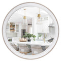 Kenvary Rustic Round Beaded Wood Wall Mirror, French Country Distressed White Framed Decorative Mirror, Farmhouse Circular Hanging Vanity Mirror for Entryway, Bathroom & Living Room