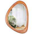 Kenvary Mid-Century Asymmetrical Triangle Wall Mirror, Irregular Pebble Organic Shaped Decorative Mirror, Thick Sculpted Warm Wood Framed Vanity Mirror for Entryway, Bathroom & Living Room