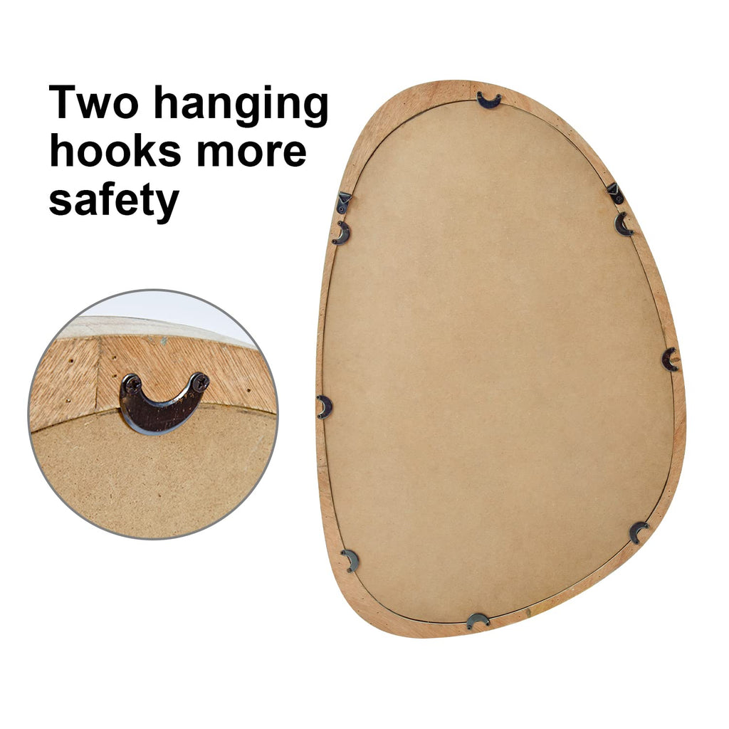 Kenvary Mid-Century Asymmetrical Pebble Wall Mirror, Irregular Organic Shaped Wooden Framed Decorative Mirror, Wabi-Sabi Teardrop Hanging Vanity Mirror for Entryway, Bathroom & Living Room